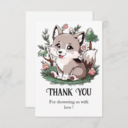 Mystiek  Wolf Baby shower Bedankkaart (Voorkant / Achterkant)