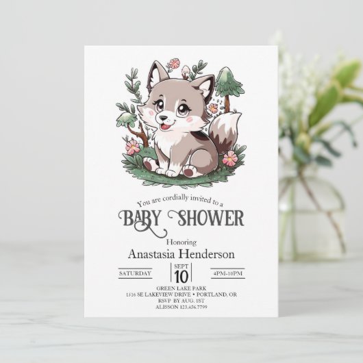 Mystiek  Wolf Baby shower Kaart (Staand voorkant)