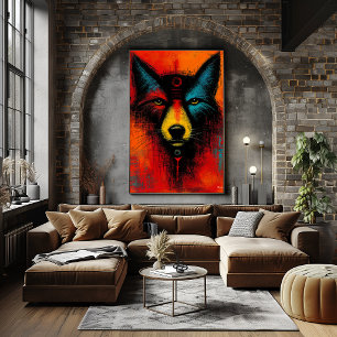 Mystiek Wolfengezicht in Kleurvelden Expressionist Poster