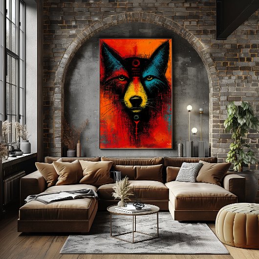 Mystiek Wolfengezicht in Kleurvelden Expressionist Poster