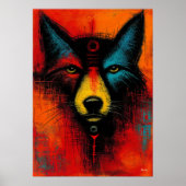 Mystiek Wolfengezicht in Kleurvelden Expressionist Poster (Voorkant)