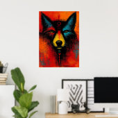 Mystiek Wolfengezicht in Kleurvelden Expressionist Poster (Thuiskantoor)