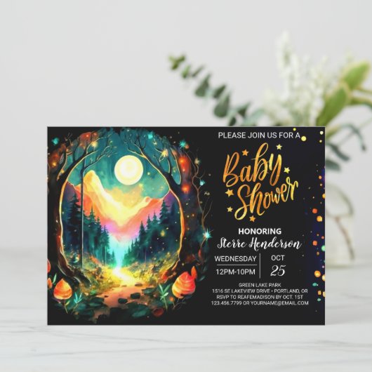 Mystiek Woodland Grove Baby shower Kaart (Staand voorkant)