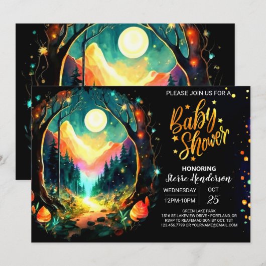 Mystiek Woodland Grove Baby shower Kaart (Voorkant / Achterkant)