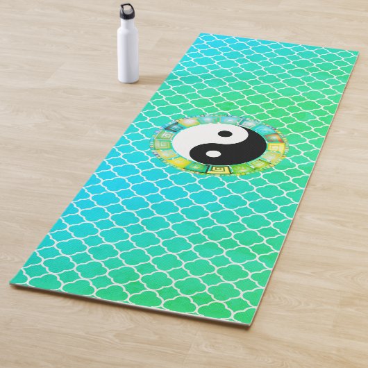 Mystiek Yin Yang symbool op Quatrefoil Yogamat (In situ)