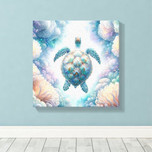 Mystiek Zee Turtle Art Canvas Prints (Insitu (Houten vloer))