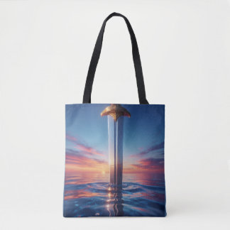 Mystiek Zwaard Wandkunst Bij Zonsondergang Tote Bag