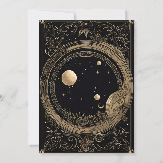 Mystiek Zwart en Goud Tarot Bruiloft Kaart (Achterkant)