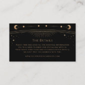 Mystiek Zwart Goud Bruiloft Details Zon Maan Sterr Informatiekaartje (Voorkant)