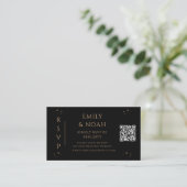 Mystiek Zwart Goud Budget QR Code RSVP Informatiekaartje (Staand voorkant)