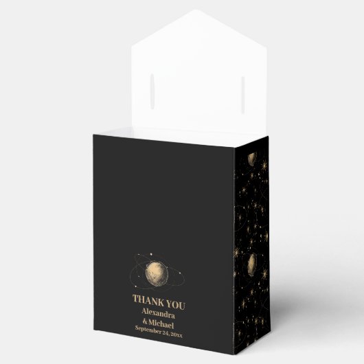 Mystiek Zwart Goud Celestial Galaxy Bruiloft Bedankdoosjes (Geopend)