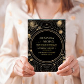 Mystiek Zwart Goud Celestial Galaxy Bruiloft Folie Uitnodiging