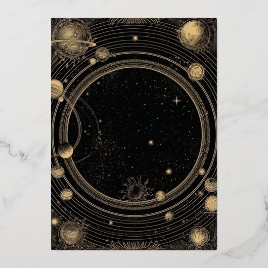 Mystiek Zwart Goud Celestial Galaxy Bruiloft Folie Uitnodiging (Achterkant)