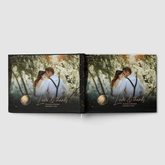 Mystiek Zwart Goud Celestial Galaxy Bruiloft Gastenboek (Volledig)