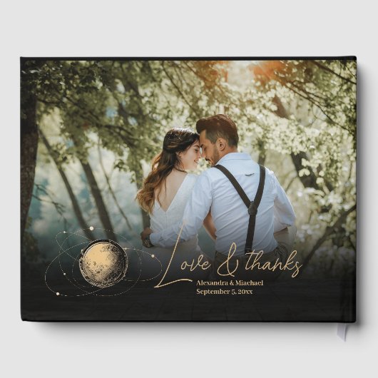 Mystiek Zwart Goud Celestial Galaxy Bruiloft Gastenboek (Achterkant)