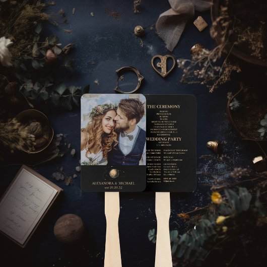 Mystiek Zwart Goud Celestial Galaxy Bruiloft Handwaaier