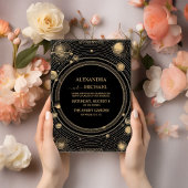 Mystiek Zwart Goud Celestial Galaxy Bruiloft Kaart