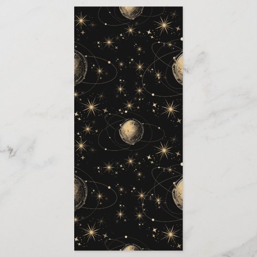 Mystiek Zwart Goud Celestial Galaxy Bruiloft Menu (Achterkant)