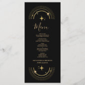 Mystiek Zwart Goud Celestial Galaxy Bruiloft Menu (Voorkant)