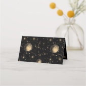 Mystiek Zwart Goud Celestial Galaxy Bruiloft Plaatskaartje (Achterkant)