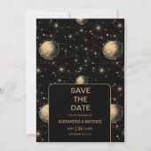 Mystiek Zwart Goud Celestial Galaxy Bruiloft Save The Date (Voorkant)