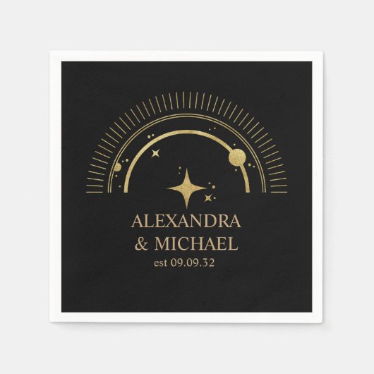 Mystiek Zwart Goud Celestial Galaxy Bruiloft Servet (Voorkant)