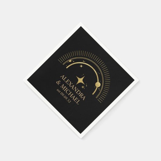 Mystiek Zwart Goud Celestial Galaxy Bruiloft Servet (Hoek)