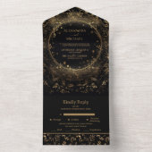 Mystiek Zwart Goud Hemelse Bruiloft All In One Uitnodiging (Binnen)