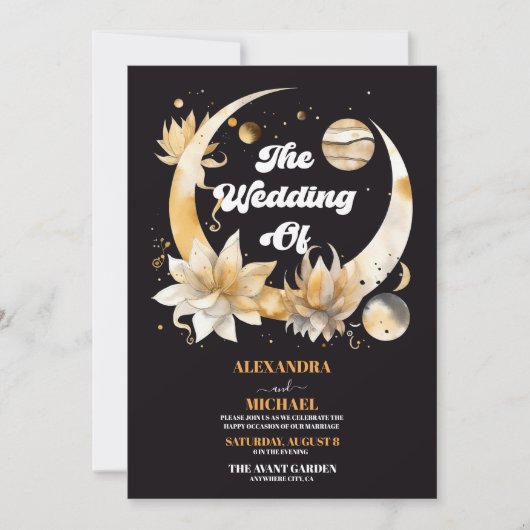 Mystiek Zwart Goud Hemelse Bruiloft Kaart (Voorkant)