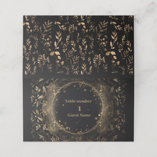 Mystiek Zwart Goud Hemelse Bruiloft Plaatskaartje (Buitenkant ongevouwen)