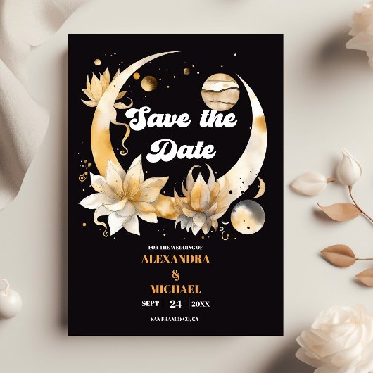 Mystiek Zwart Goud Hemelse Bruiloft Save The Date