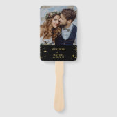 Mystiek Zwart Goud Sterren Bruiloft Details Handwaaier (Voorkant)