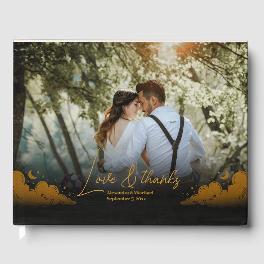 Mystiek Zwart Goud Wolken Maan Bruiloft Gastenboek (Voorkant)