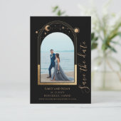 Mystiek Zwart Goud Zon Maan Star Space Save The Date (Staand voorkant)