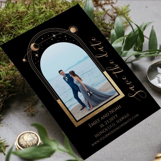 Mystiek Zwart Goud Zon Maan Star Space Save The Date