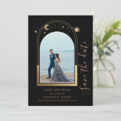 Mystiek Zwart Goud Zon Maan Star Space Save The Date (Staand voorkant)