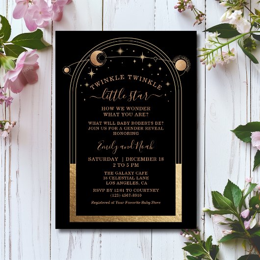 Mystiek Zwart Goud Zon Maan Sterren Baby shower Kaart