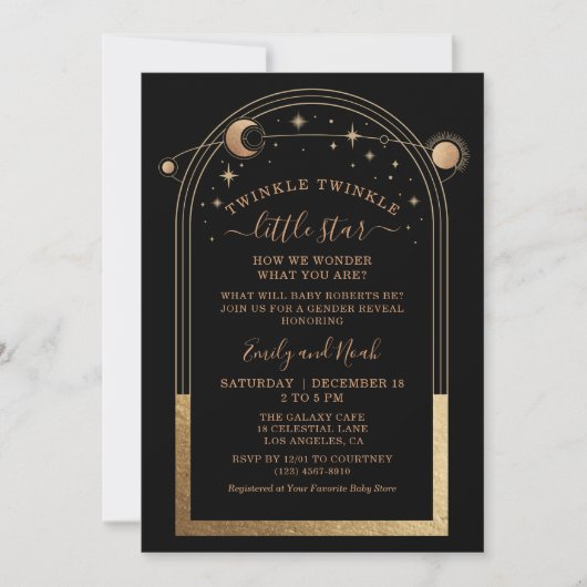 Mystiek Zwart Goud Zon Maan Sterren Baby shower Kaart (Voorkant)