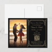 Mystiek Zwart Gouden QR Code Foto Opslaan van de d Aankondigingskaart (Voorkant / Achterkant)