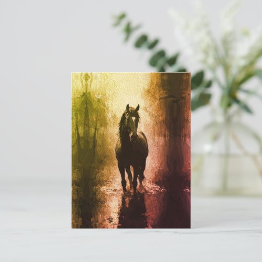 Mystiek zwart paard - Dark Fantasy Equestrian Briefkaart (Staand voorkant)