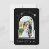 Mystiek Zwart Zilver Zon Maan Ster Foto Bruiloft Bedankkaart (Voorkant)