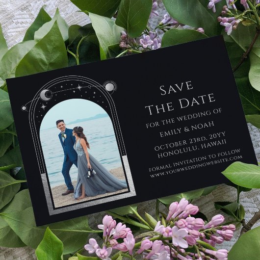 Mystiek Zwart Zilver Zon Maan Sterrenastronomie Save The Date