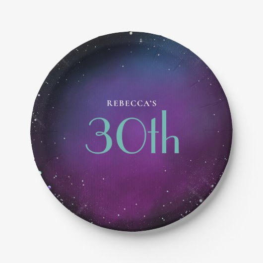 Mystieke 30ste Verjaardagsfeest Paarse Naam Papieren Bordje (Voorkant)