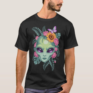 Mystieke Alien Bloem Grafiek Met Zonnebloem Achter T-shirt