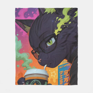 Mystieke Anime Zwarte Kat Fleece Deken