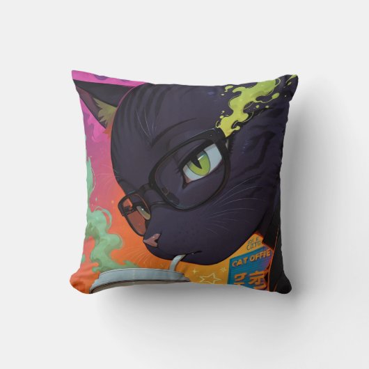 Mystieke Anime Zwarte Kat Kussen (Voorkant)