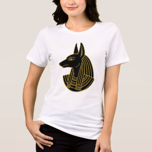 Mystieke Anubis Gouden Lijn Kunst T-Shirt – Dames