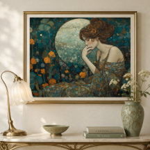 Mystieke Art Nouveau Dame in Amber en Teal