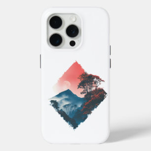 Mystieke Berg Dieprode Maan Zen Kunst iPhone 15 Pro Case