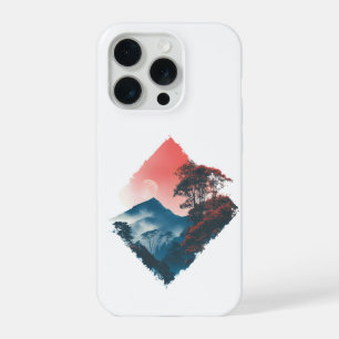 Mystieke Berg Dieprode Maan Zen Kunst iPhone 15 Pro Case